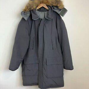 Vintage 3XL Gray Down Filled WaterFowl Feather Fur Hood Jacket Coat Parka Grunge
